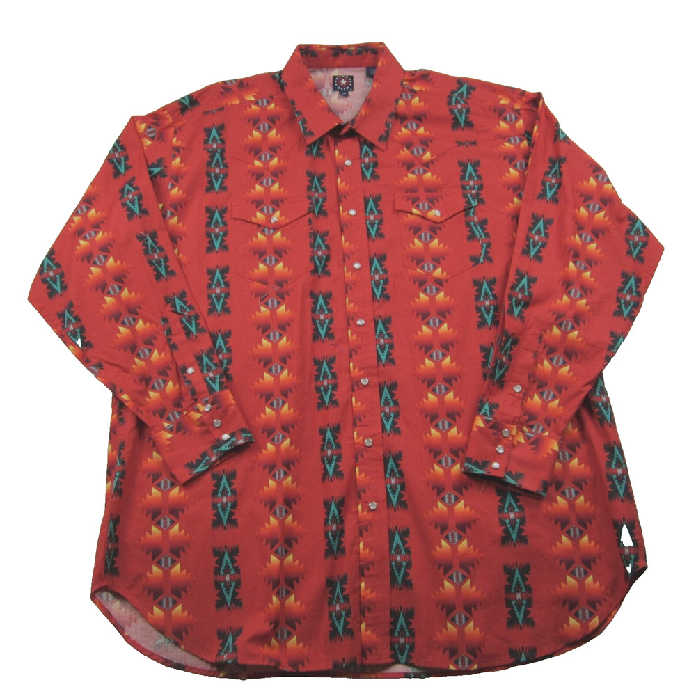 New Panhandle Slim Shirt Men's size XXL Red Aztec Snap Long Sleeve